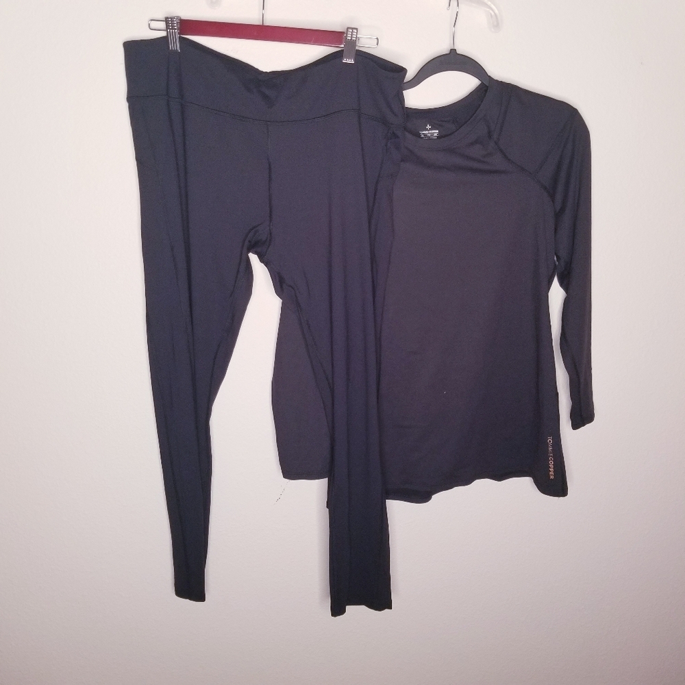 Tommie Copper Loungewear Compression Set Top Bottoms Black 2XL